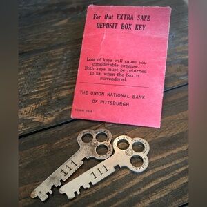 VINTAGE Bank keys - Union National Bank of Pittsburgh key #11 pair RARE HTF